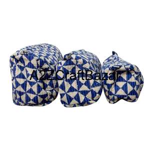 3-Piece Tassel Pattern Quilted Cotton <b>Makeup</b> <b>Bags</b> with Zipper Closure Eco-Friendly Fashion Design for Travel & Cosmetic Storage - Product Image 2