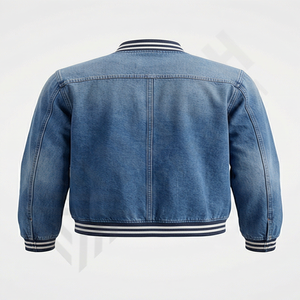 Veste en jean pour homme de couleur bleue sur mesure, tissu en coton personnalisé, style boutonné, veste en denim à séchage rapide pour homme - Product Image 2