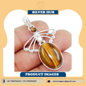 925 solide Sterling oeil de tigre pierres précieuses bijoux fins déclaration pendentif fantaisie Antique pendentif cadeau pour les femmes ODM OEM bijoux - Product Image 4