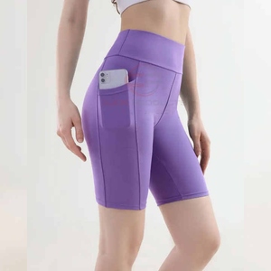 Short de sport anti-dénudage taille haute pour femme pour l'été GYM Fitness & Yoga fermeture à la taille élastique tissu éponge-pour la course à pied - Product Image 2