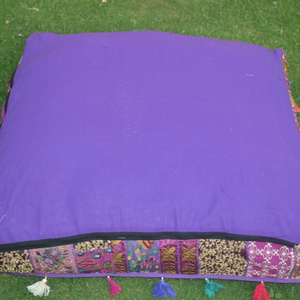 Coussin décoratif d'extérieur en patchwork fait main indien, coussin carré, 100% coton, brodé, zafu, pouf de méditation, lit pour chien - Product Image 5