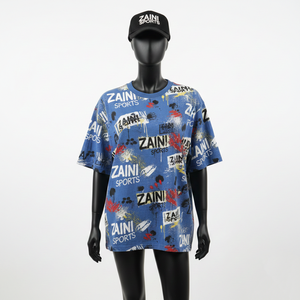 Camiseta Holgada para Mujer, Algodón Premium, Jersey Suave y Transpirable, Azul Multicolor, Sublimación Completa, Logotipo Personalizado, Camiseta de Algodón para Mujer - Product Image 6