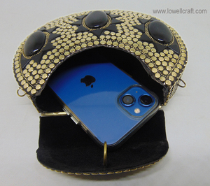 Metal Clutch Handmade Brass Black Resin Stone Metal Clutch Gold Purse Evening <b>Bags</b> - Product Image 4