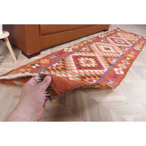 พรมวินเทจตุรกี ขนาด 2.6x9.6 ฟุต (78x292 ซม.) พรมขนสัตว์สีส้ม - Product Image 2