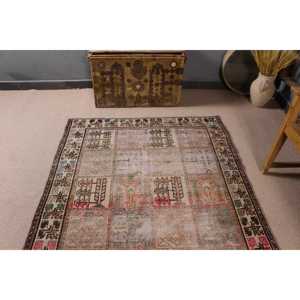 Alfombra Turca de 4.4x8.8 pies, Alfombra Vintage, Alfombra Azul de Lana del Suroeste - Product Image 4