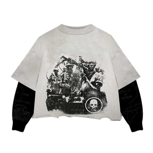 เสื้อเจอร์ซีย์ผ้าฝ้าย100% สำหรับผู้ชายเสื้อยืดคอกลมแขนยาวสองชั้นพิมพ์ลายดิจิตอลสีพื้น - Product Image 6