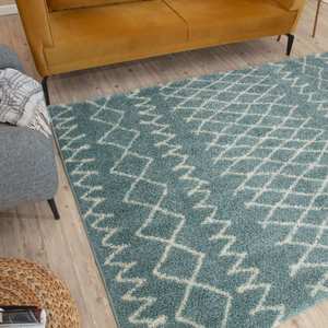 Moroccan Duck Egg Blue Shaggy Rug 950-Machine Made <b>Plush</b> Living Room Carpet <b>Large</b> Rectangle Hallway Rug - Product Image 6