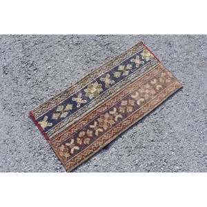 Tapis traditionnel en laine patchwork bleu-marron 1.5x3ft Vintage tapis de salon turc avec support en latex taille 9x12" - Product Image 3