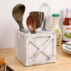 Soporte para cubiertos de madera de 4 compartimentos más vendido, organizador de encimera de cocina con restos de cuchara, Material metálico - Product Image 4