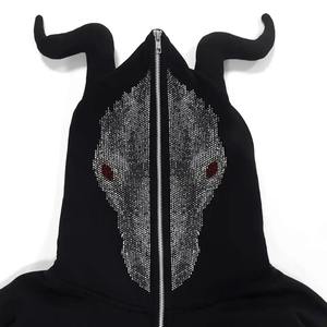 New Fashion Rhinestone <b>Skeleton</b> <b>Full</b> Face Zip Hoodie Streetwear Heavy Weight <b>Full</b> Zip up Hoodie for Men Women - Product Image 4
