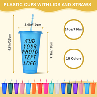 Gobelet en plastique à paillettes avec logo personnalisé, avec paille et couvercle, 24 oz, gobelets réutilisables effet diamant pour fêtes, café glacé, boissons quotidiennes