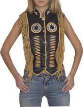 HMB-3621A dame en cuir véritable Biker veste Western-Style respirant coupe-vent coton gilet perles dentelle Sexy Crop longueur - Product Image 5