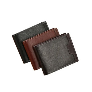 Direct Supply 2024 Vintage Slim Genuine Leather Men's <b>Wallet</b> Short Length Striped Pattern with Open Closure Polyester Lining - Product Image 1