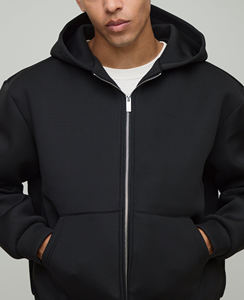 2025 nouveauté hommes décontracté hiver pleine fermeture éclair sweats à capuche solide noir personnalisé brodé Logo délavé plaine teint surdimensionné 100% - Product Image 3