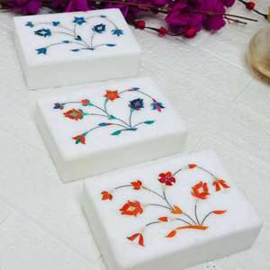 Trendy <b>White</b> Marble Inlay Rectangle Jewelry <b>Box</b> Beautifully Designed with Natural Mother Pearl Inlay for Storage Packaging - Product Image 1