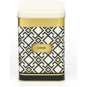 Caja de lata cuadrada de fondo crema de 1,7 L, 105x105x160mm, tapa deslizante, Líneas geométricas, diseño de patrón sin costuras, caramelo reciclable en relieve - Product Image 1