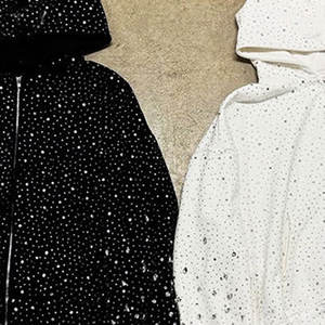 Custom 100% Cotton French Terry Regular Fit <b>Oversized</b> <b>Hoodie</b> with Diamond Zipper and Rhinestone Winter Pullover - Product Image 6