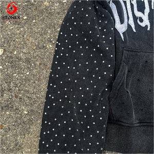Custom Manufacturer Oversized Hoody Rhinestone <b>Crop</b> <b>Top</b> Fleece Raw Hem Cut Edge 3d Puff Printing <b>Men</b> Cropped Hoodie - Product Image 6