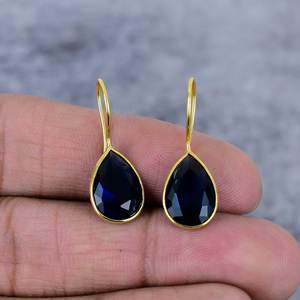 พลอยไพลินลูกแพร์สีน้ำเงิน925ต่างหูลวดชุบทองเงินสเตอร์ลิงสำหรับผู้หญิงของขวัญวันครบรอบปีที่สวยงามสำหรับผู้หญิงของขวัญสำหรับเธอ - Product Image 2