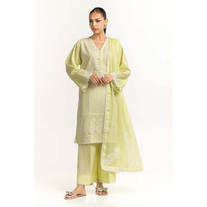 Dupatta de Chifón para Mujer, Color Amarillo, con Bordado Lurex Munaar, Elegante, Festivo, Transpirable, para Verano - Product Image 1