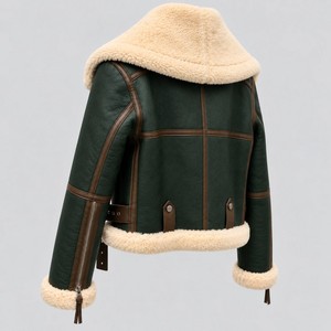Men's PU Eco-friendly Moto Jacket with Sherpa Lining Turtleneck Collar Front Logo Windproof Winter Biker <b>Coat</b> Regular Fit - Product Image 2
