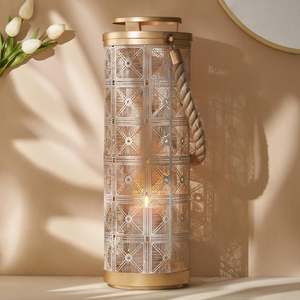 Handmade <b>Large</b> Metal Moroccan <b>Candle</b> Holder Lanterns Antique Look with Rope Handles Decorative Lanterns - Product Image 2