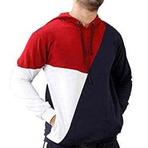 Sudadera con Capucha Personalizada OEM para Hombre, Color Azul Marino, Marrón y Blanco, Bloques de Color Tricolores, Sudadera de Forro Polar, Ropa Urbana, Venta al por Mayor de Fábrica - Product Image 4