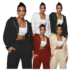 Conjunto de chándal de mujer personalizado OEM, el mejor chándal de dos piezas transpirable con capucha y pantalón para correr de otoño con cremallera para la venta de invierno - Product Image 3