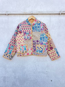 Blouson Bomber en Coton Patchwork Fait Main Indien, Vintage, Pêche, Nouveau Style, Réversible, Femme, Automne, Hiver, Été, Gonflé - Product Image 2