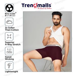 Trendmalls Hombre Birla Micro Modal Boxer Peinado Microfibra Elastano Stretch Solid Boxer (Vino) - Product Image 2