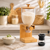 Distributeur de céréales en bambou avec support pour bouteille en verre, ensemble de rangement alimentaire pour cuisine, garde-manger, restaurant, maison, vente en gros, OEM
