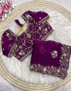 Sari en satin Fendy classique pour mariage indien, tenue de fête, avec blouse exclusive, vente de vêtements ethniques pour mariage indien - Product Image 5