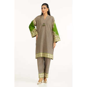 Ensemble coordonné imprimé bohème Khaddar pour femme, taille XXS, tenue deux pièces, haut à manches trois quarts avec bas assorti IUSTTS-1379 - Product Image 4