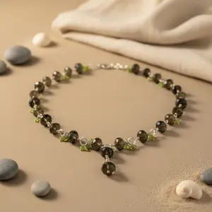 Collar de Plata 925 con Cuarzo Ahumado y Cristal de Peridoto para Regalo de Mujer - Product Image 1