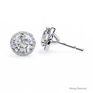 Pendientes de Halo de diamante cultivado en laboratorio de corte redondo de 1,1 quilates Regalo de aniversario de oro amarillo certificado CVD - Product Image 6