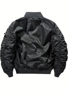 Chaqueta de bombardero de satén negro, parche de bandera de EE. UU., estilo Retro, ropa de calle ligera, prendas de vestir exteriores, cortavientos informal Unisex - Product Image 6