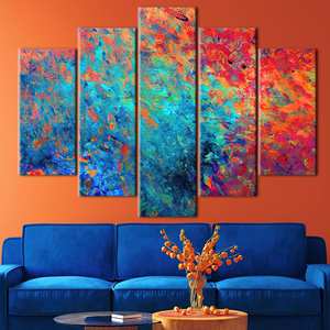ของตกแต่งผนังสีสันสดใสทันสมัย: ภาพพิมพ์บนผ้าใบสีส้มแบบนามธรรม, ชุด 5 ชิ้น: ภาพพิมพ์แบบห่อหุ้ม - Product Image 1