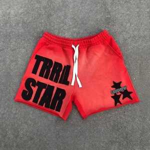 Short en éponge française vintage décontracté pour homme 100% coton imprimé bouffant surdimensionné taille élastique cordon court - Product Image 5