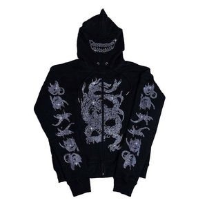 เสื้อฮู้ดผู้ชายสไตล์ไฮสตรีท ประดับคริสตัล สำหรับฤดูหนาว กันน้ำ ทรงโอเวอร์ไซส์ ผ้าคอตตอนผสม ซิปหน้า ราคาถูก - Product Image 1