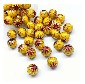 ลูกปัดแก้วดอกบัวสีเหลืองขนาด12มม. พร้อมด้วยกลีบดอกสีทองลูกปัดแก้วกลมสดใสสำหรับงานหัตถกรรมเครื่องประดับและงานประดิษฐ์ทำด้วยตัวเอง - Product Image 1