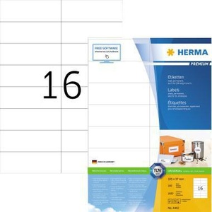 Etiquetas Universales Premium HERMA de 105 x 37 mm, Papel Blanco No Removible, 1600 Etiquetas/Paquete para Uso en Oficina - Product Image 1