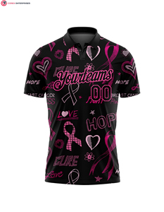 เสื้อโปโลสีดำสีชมพูสีขาว3D สีชมพูริบบิ้นรับรู้มะเร็งเต้านมสำหรับผู้หญิงการดูแลสุขภาพเดือนออกแบบได้ตามต้องการ - Product Image 4