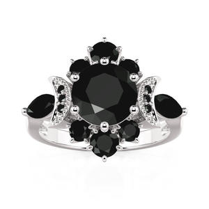 Bague Jeulia Luna Astra Black Stars Soleil et Lune Plaqué Or Style Vintage Signet - Product Image 3