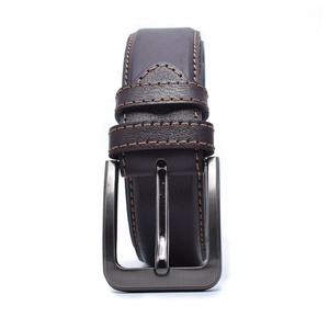 Manufacturer New Premium Cow Hide <b>Leather</b> <b>Belt</b> with Solid Square Buckle Vintage Style Durable Fashion Accessory - Product Image 2