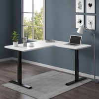 Escritorio Eléctrico Blanco de Altura Ajustable, Escritorio Esquinero para Oficina en Casa - Amplia Estación de Trabajo en Forma de L