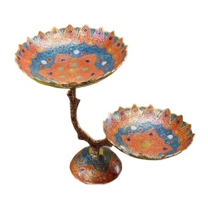 Bol de fruits rond à deux niveaux en laiton fait à la main de haute qualité avec gravure multicolore et fini polonais pour une utilisation en cuisine - Product Image 6