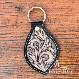 Porte-clés en cuir repoussé personnalisé de marque Porte-clés en cuir véritable peint à la main Western Porte-clés en cuir de vachette de haute qualité - Product Image 1