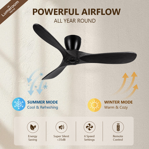 36 Inch Black Solid Wood Ceiling Fan with <b>Light</b> and <b>Remote</b> <b>Control</b>, Modern Low Profile Ceiling Fan for Bedroom - Product Image 2