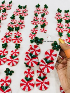 Nouvelles perles de riz arbre de noël boucles d'oreilles perles de riz boucle d'oreille neige flocon de neige canne cerf perles de riz boucles d'oreilles tissées à la main - Product Image 2