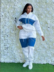 Sweat à capuche en satin brodé 100% coton à la mode pour femmes avec haut patchwork de couleur unie Logo avant écologique - Product Image 5